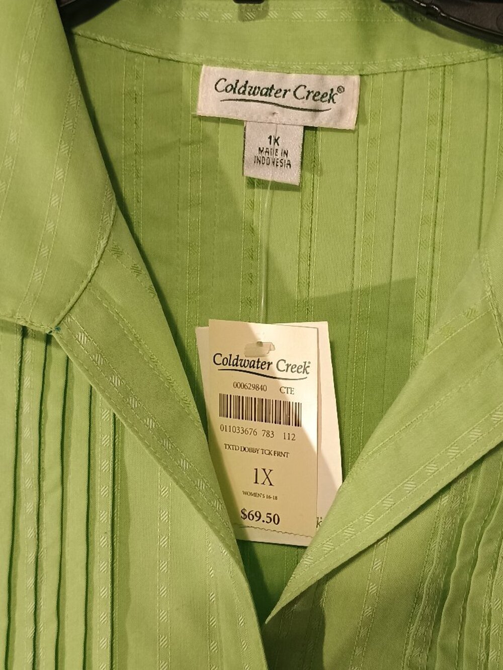 Coldwater Creek 1X Green Dobby Pintuck Button Front Blouse NWT - Picture 4 of 9
